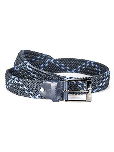 Ceinture tressée élastique en coton bleu marine et bleu ciel unisexe modèle Kiko - Equiline