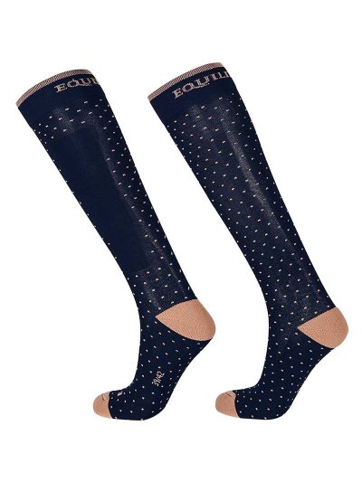 Chaussettes hautes fins bleu marine à pois marron clair - Ravel - Equiline