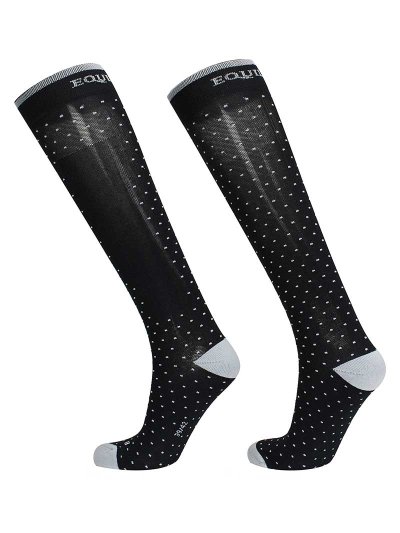 Chaussettes hautes fins noir à pois gris clair - Ravel - Equiline