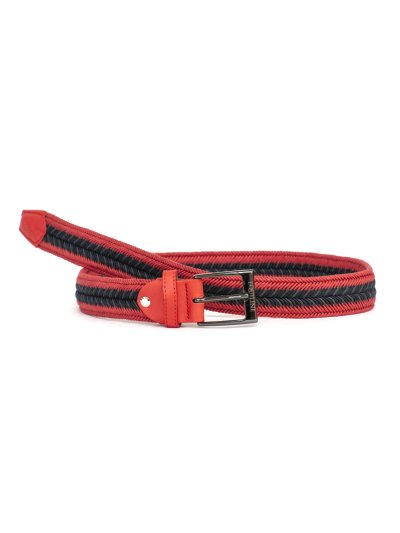 Ceinture tressée en coton rouge, vert foncé et bleu marine unisexe modèle Poluo - Equiline