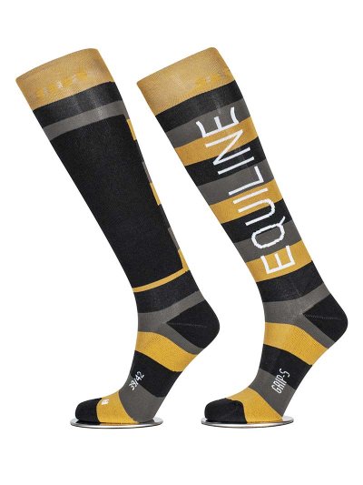 Chaussettes hautes à rayures jaune, noir et gris avec grip à l'intérieur - Kunzite - Equiline