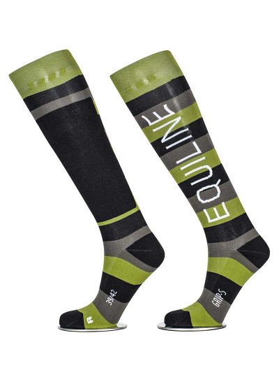 Chaussettes hautes à rayures vert, noir et gris avec grip à l'intérieur - Kunzite - Equiline