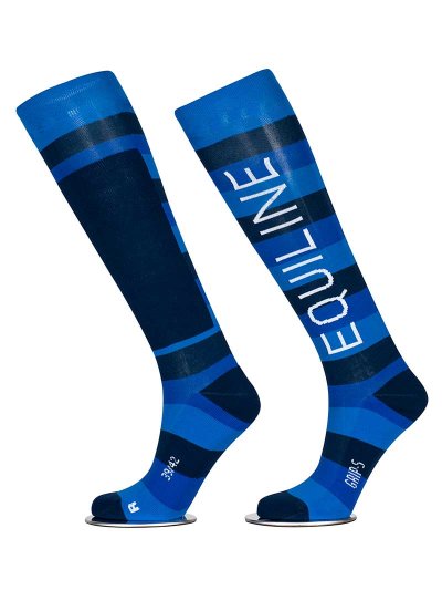 Chaussettes hautes à rayures bleu et bleu marine avec grip à l'intérieur - Kunzite - Equiline