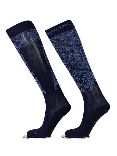 Chaussettes fins altos bleu marine avec imprimé clair à paillettes - Giudith - Equiline