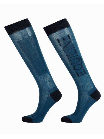 Chaussettes hautes fins bleu avec la marque en bleu marine - Elene - Equiline