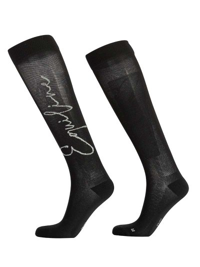 Chaussettes hautes fins noir avec firma en argenté brillant - Gemmag - Equiline