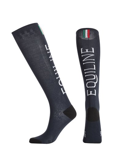 Chaussettes bleu marine de haute avec imprimé pour l'équitation - Cliff - Equiline