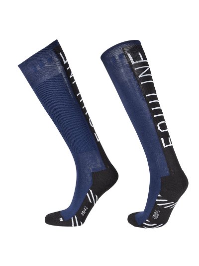 Calcetines de caña alta azul oscuro y negros con la firma en blanco - Clovec - Equiline