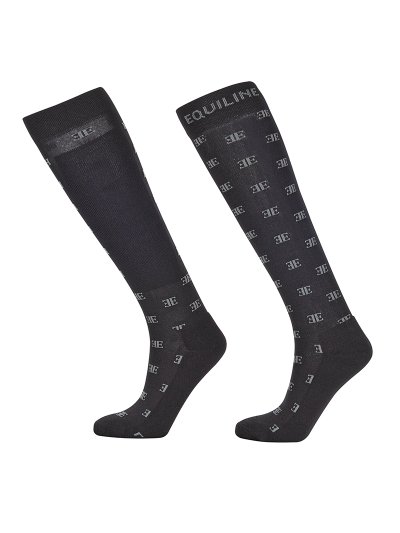 Calcetines de caña alta negros con el logo de la marca en gris - Elinore - Equiline
