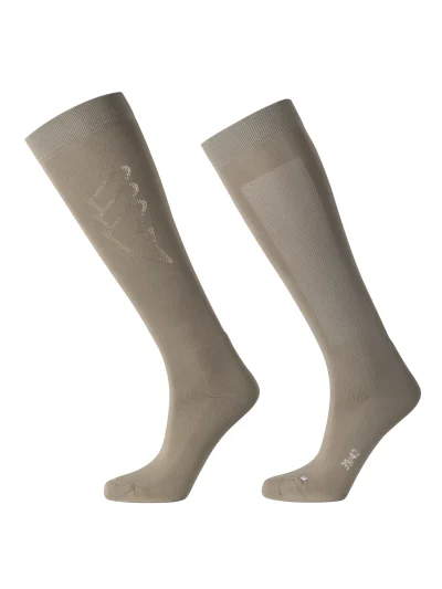 Calcetines de montar beige grisáceos (Greige) con logo de microtachuelas planas para mujer EQGLOSY - Equiline
