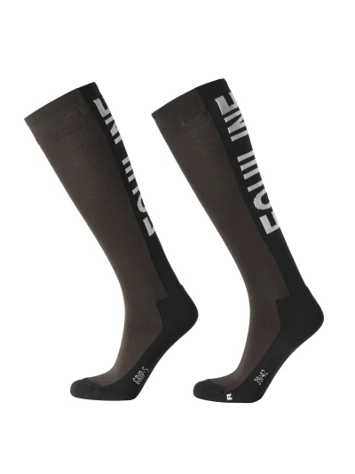 Calcetines de montar marrón oscuro (Coffee Bean) unisex con logo jacquard EQCATRA - Equiline