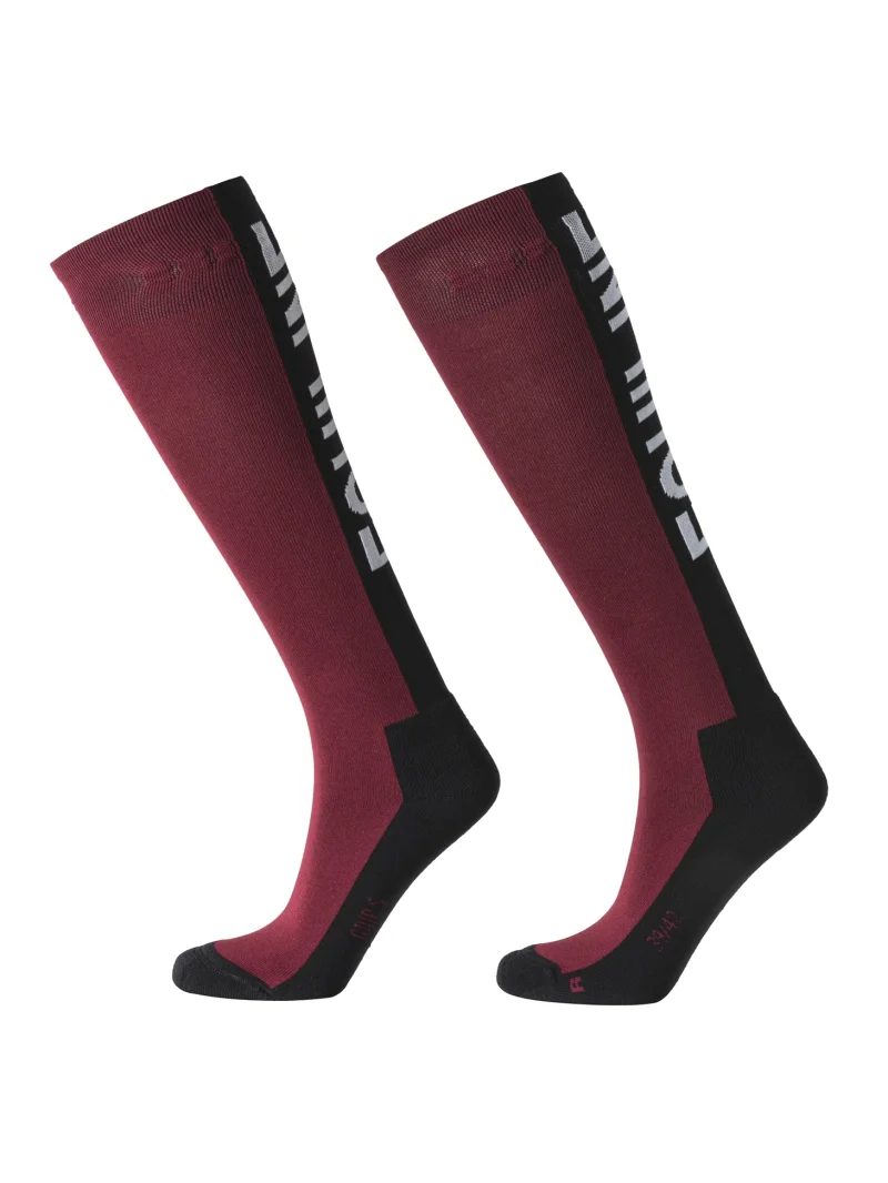 Red (Alpine Plum) unisex riding socks with jacquard logo EQCATRA