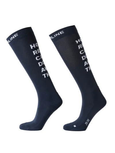 Calcetines de montar azul marino junior con letras jacquard en la parte trasera EQGOL - Equiline