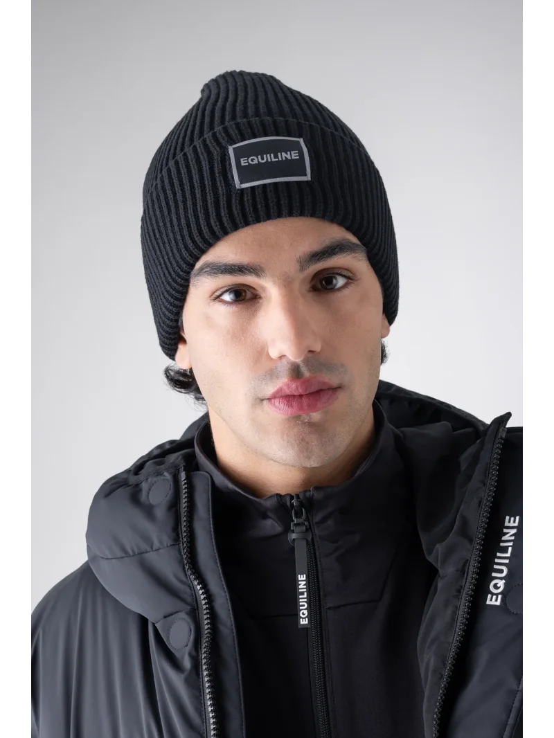 Black knitted beanie with microfleece lining and jacquard logo EQCAP