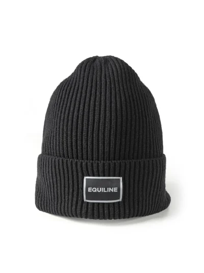 Black knitted beanie with microfleece lining and jacquard logo EQCAP - Equiline - imagen 3