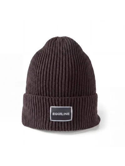 Dark brown (Coffee Bean) knitted beanie with microfleece lining and jacquard logo EQCAP - Equiline - imagen 3