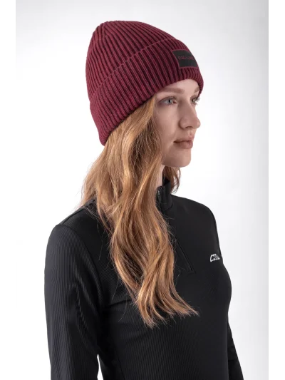 Red (Alpine Plum) knitted beanie with microfleece lining and jacquard logo EQCAP - Equiline - imagen 2