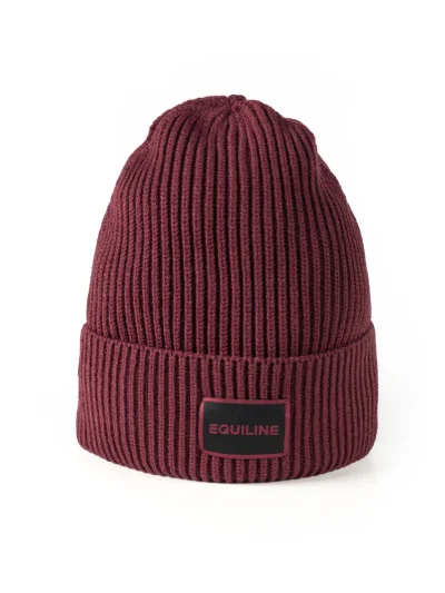 Red (Alpine Plum) knitted beanie with microfleece lining and jacquard logo EQCAP - Equiline - imagen 3