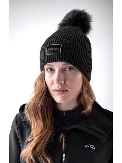 Black knitted pom-pom beanie with microfleece lining EQCON - Equiline