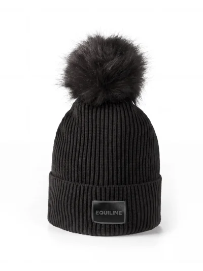 Black knitted pom-pom beanie with microfleece lining EQCON - Equiline - imagen 2