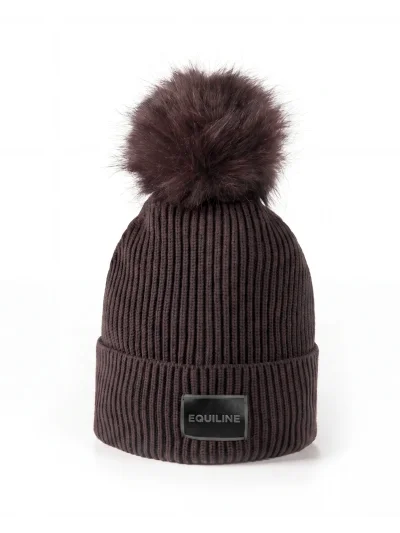 Dark brown (Coffee Bean) knitted pom-pom beanie with microfleece lining EQCON - Equiline - imagen 2
