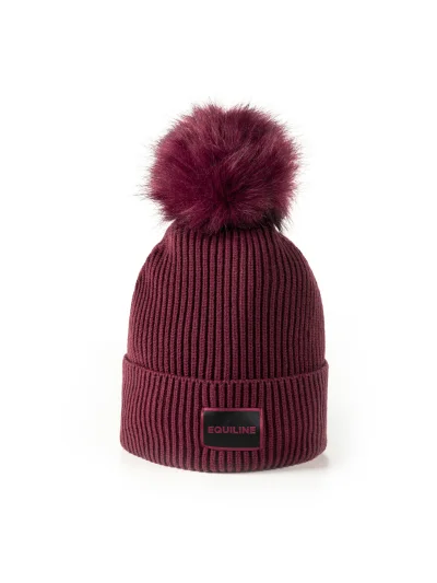 Red (Alpine Plum) knitted pom-pom beanie with microfleece lining EQCON - Equiline - imagen 2
