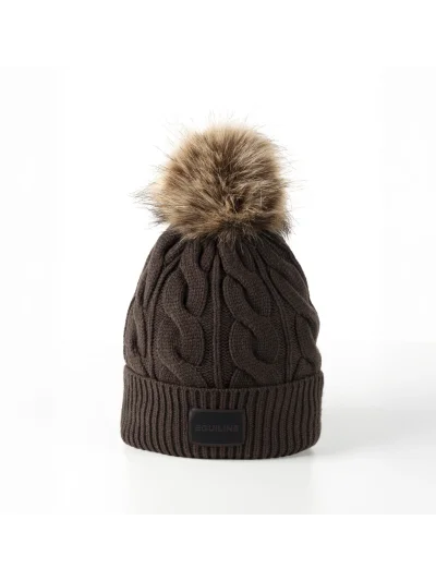 Dark brown (Coffee Bean) cable-knit pom-pom hat for women EQGAT - Equiline - imagen 2