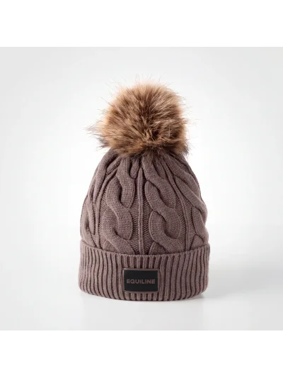 Greige cable-knit pom-pom hat for women EQGAT - Equiline