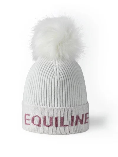 White junior pom-pom hat with jacquard logo EQCLAPO - Equiline