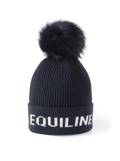 Navy junior pom-pom hat with jacquard logo EQCLAPO - Equiline
