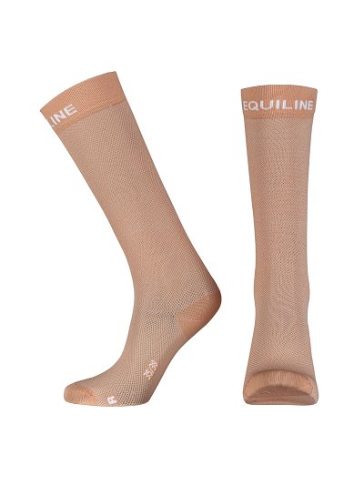Calcetines de caña alta junior (unisex) color coral con logo frontal blanco -EQUILINE