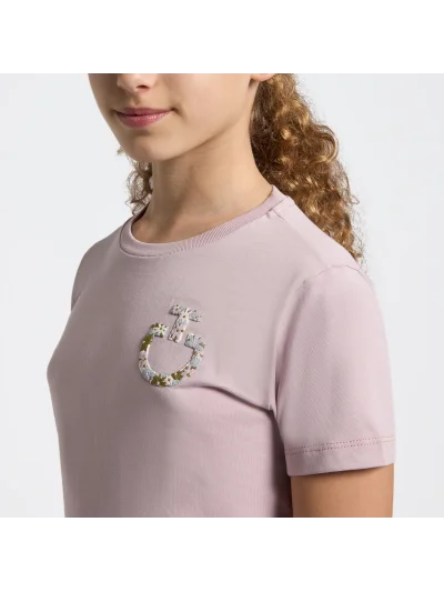 Camiseta de algodón rosa con bordado floral para mujer - Cavalleria Toscana
