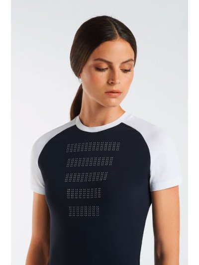 T-shirt d'entraînement à manches courtes bleu marine et blanc pour femme - Cavalleria Toscana