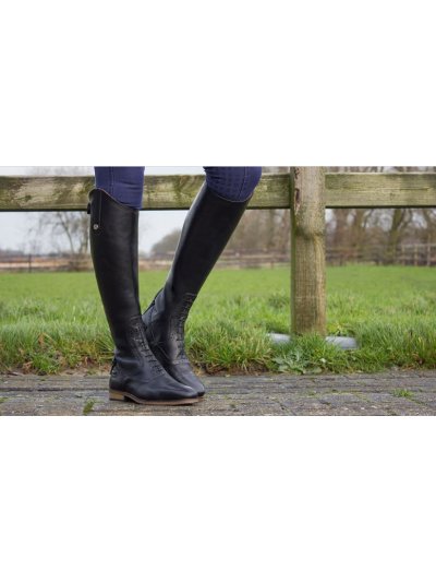 Botas de montar a caballo de piel negras con diseño ancho y cordones Sophia - QHP - imagen 4