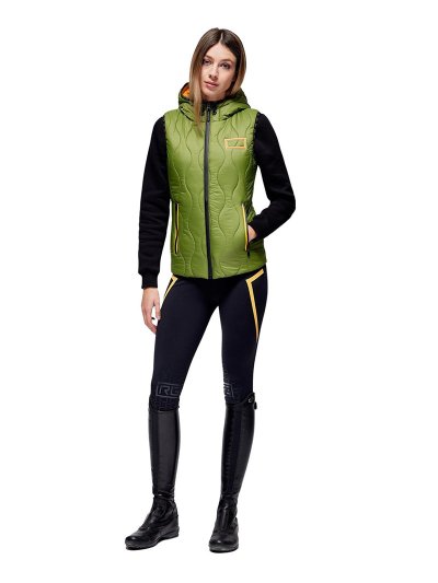 Gilet matelassé vert et orange avec capuche pour femme - RG