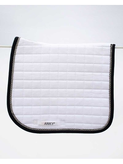 Tapis de dressage blanc à bord noir et tresse argentée pour cheval - Anky