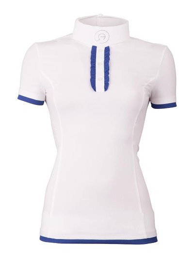 Polo de compétition à manches courtes blanc avec détails bleu marine pour femme - Anky