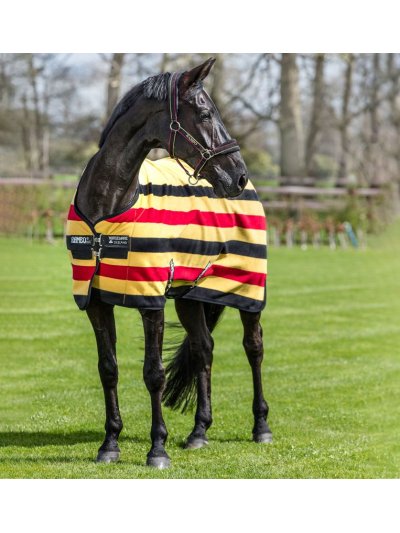 Manta polar para caballo color amarillo con franjas rojas y negras-Deluxe-Rambo