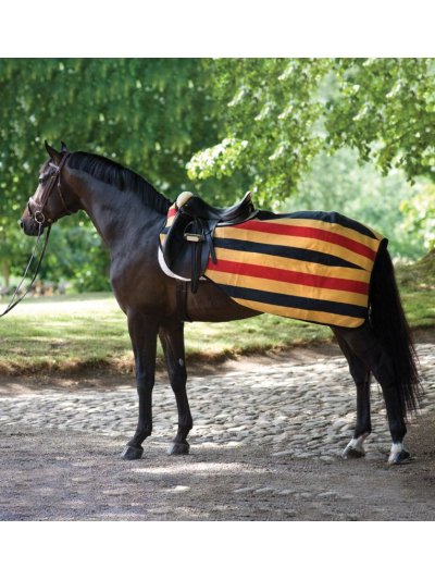 Manta polar riñonera para caballo y pony color amarillo con franjas rojas y negras-RAMBO