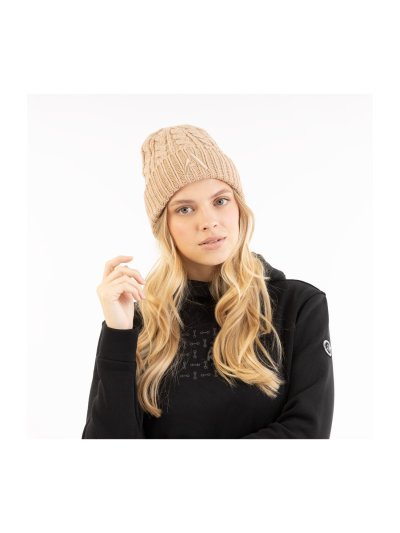 Gorro de punto de ochos marron claro e interior polar para mujer -ANKY