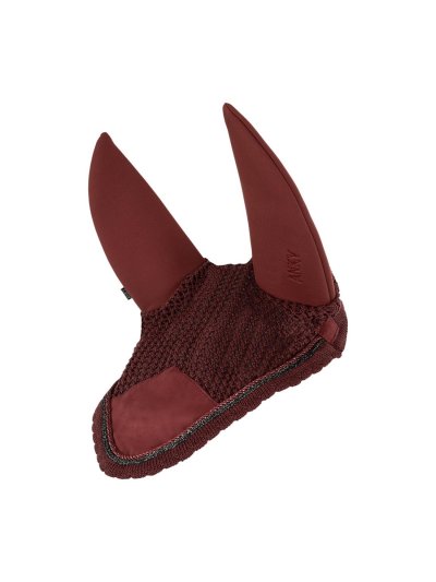 Burgundy earmuffs decorated with cords and anti-noise ears for horse and pony - Anky