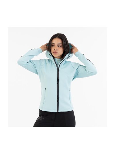 Veste technique avec capuche en bleu turquoise avec détails en noir pour femme - Anky