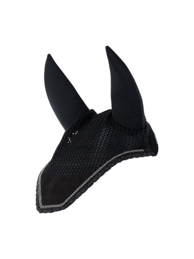 Ear bonnet in black with rhinestone edges and noise-reducing ears for horses - Anky