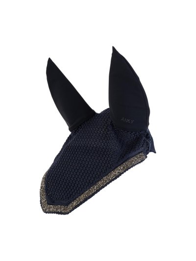 Navy blue crochet ear bonnet decorated with crystals and removable neoprene ears for horse - Anky