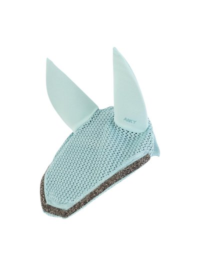 Turquoise green crochet ear bonnet decorated with crystals and removable neoprene ears for horse - Anky