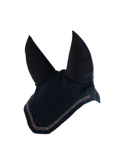 Navy blue ear bonnet with sparkling edge trim and optional noise-reducing ears for horse - Anky