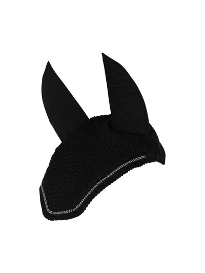 Black ear bonnet with sparkling edge trim and optional noise-reducing ears for horse - Anky