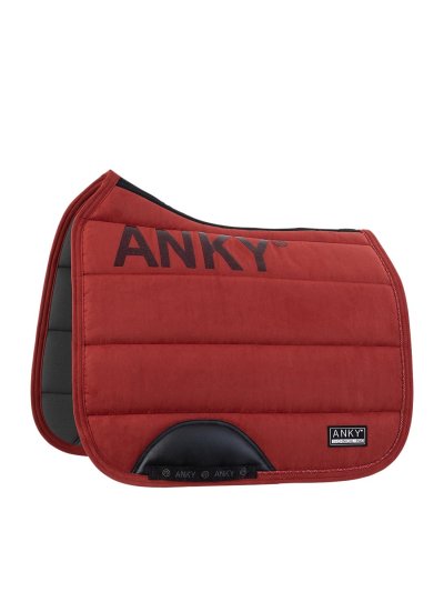 Red (Dark Scarlet) dressage saddle pad with anti-slip at the withers and reinforced girth strap area for horse - Anky