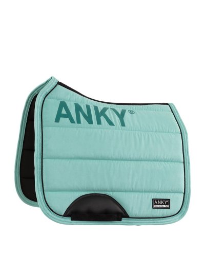 Green (Green Sea) dressage saddle pad with anti-slip at the withers, decorative cord edges and reinforced girth strap area for horse - Anky