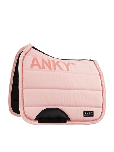 Pale pink dressage saddle pad (Pale Rosette) with non-slip withers, decorative cord and girth-area reinforcement for horse - Anky